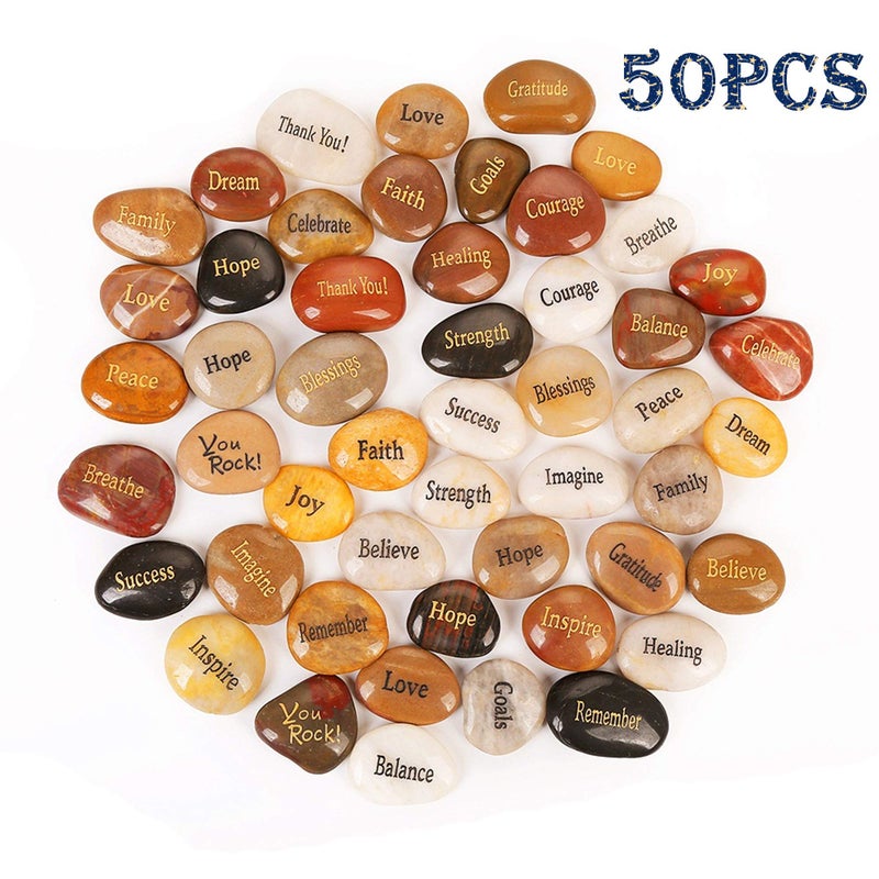 ROCKIMPACT 50PCS Engraved Rocks Different Words Inspirational Stones Bulk Faith Stones Zen Stones Gratitude Rocks Healing Prayer Stones Encouragement Rocks, 2"-3" Each - Image 2